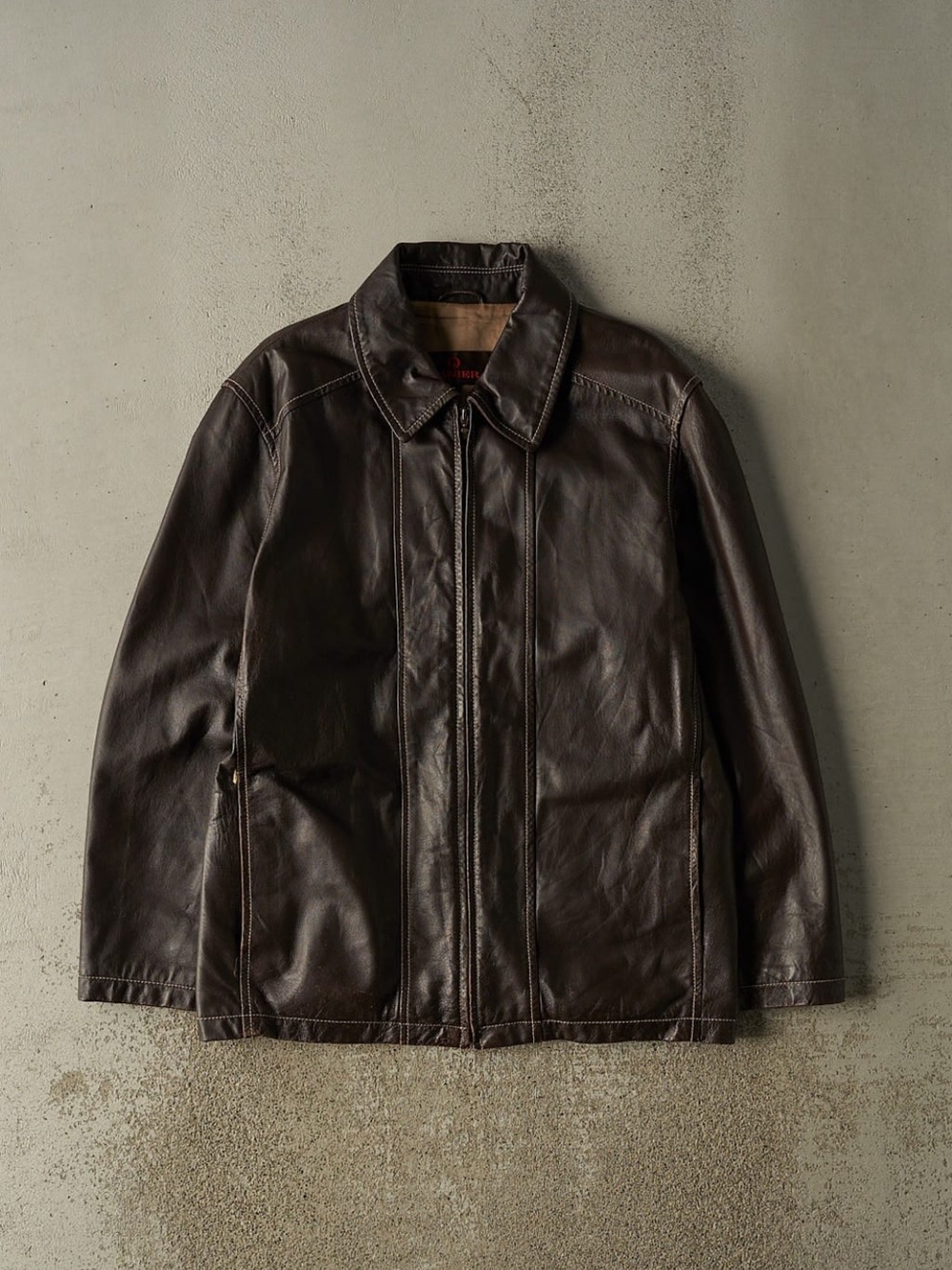 Vintage Y2K Brown Danier Contrast Stitch Leather Zip-Front Jacket (M/L)